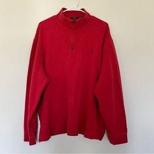 POLO RALPH LAUREN MEN'S 1/4 ZIP PULLOVER SWEATER SIZE XXL 100% COTTON RED